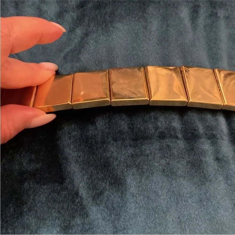 Nanny Brown genuine alligator/ gold metal Belt with Gold Buckle, L 30 inch